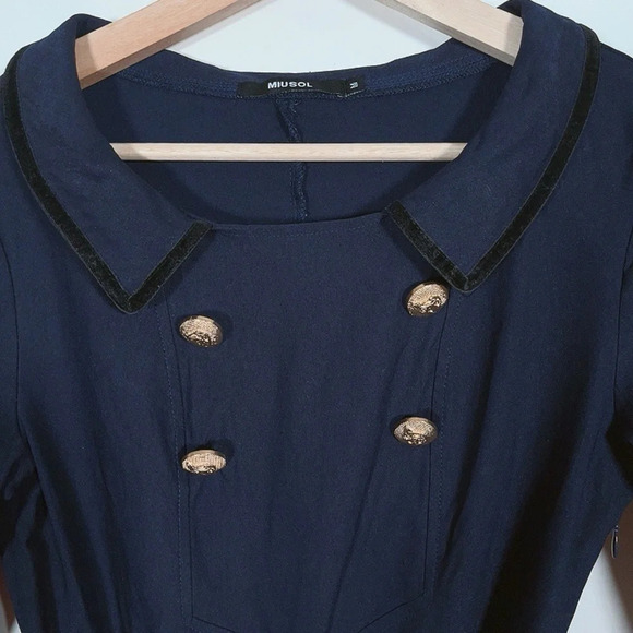 MIUSOL | 3/4 SLEEVE VINTAGE NAVY BELTED RETRO EVENING DRESS - Picture 9 of 13